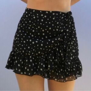 Urban Outfitters skirt polka dot black white ruffle hem wrap skirt side tie SZ L